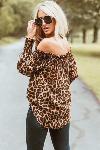 Long Sleeve Off Shoulder Printed Blouse - Casual Virtual Chic